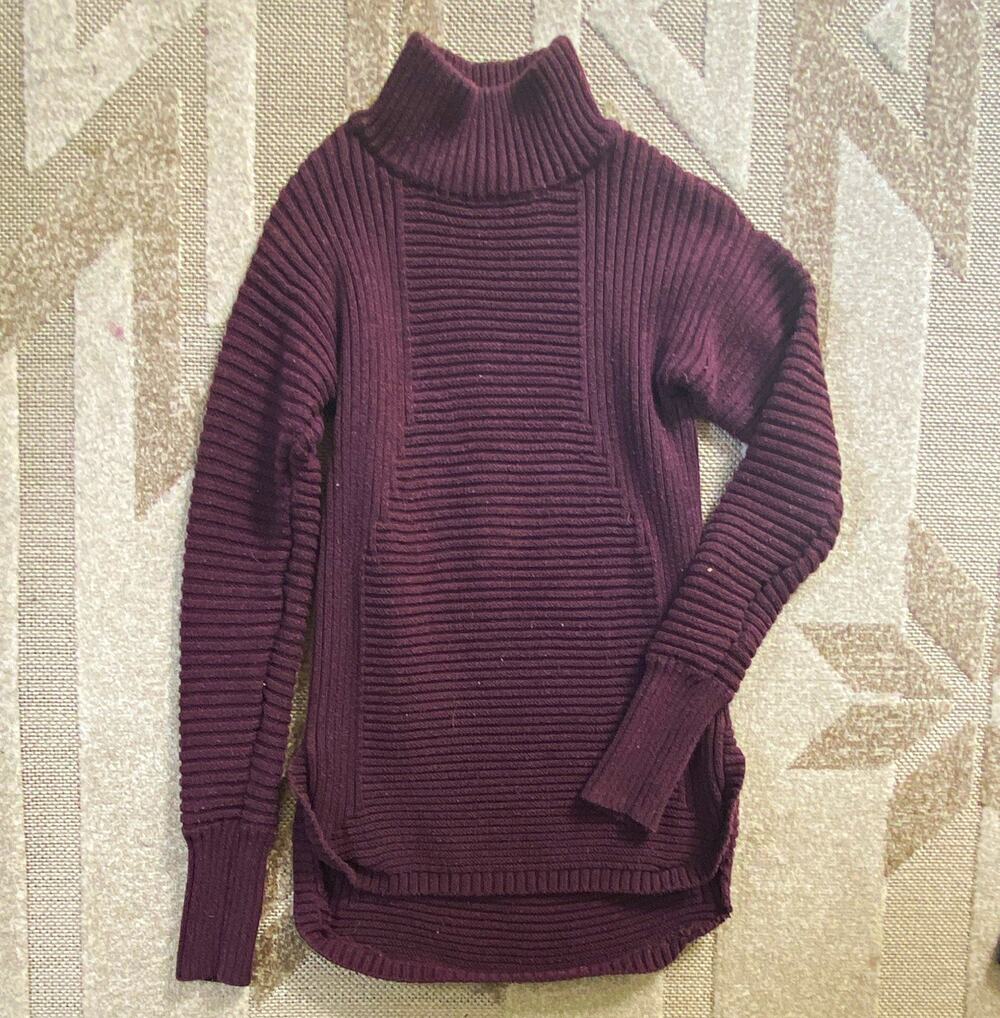Akini Purple Solid Rib-Knit Turtleneck Long Sleeve Pullover Sweater Women S